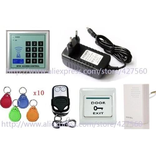 12khz RFID Access Control Keyboard keyfob+ power supply+Wireless Remote Controller+12v doorbell for door access control