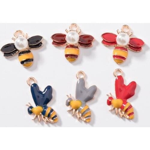 15-22MM 24Pcs/Pack Insect Hexapod KC Gold Color Glass Pearl Alloy Colorful Glazing Jewelry Pendants Jewellery Charms