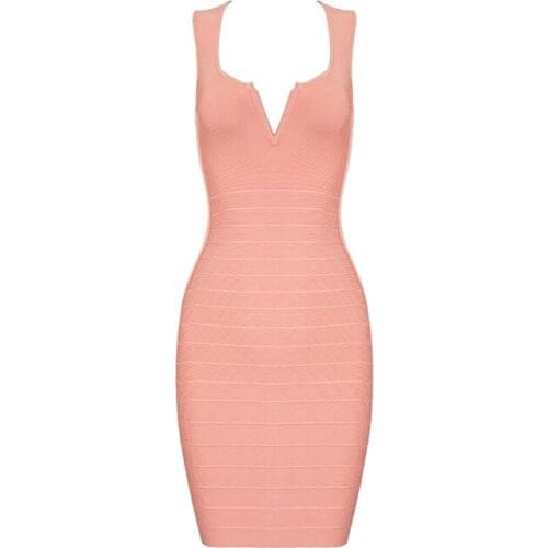 2018 New Fashion Sexy Deep V Neck Coral Mini Party Celebrity Women Wholesale Bandage Dress Sleeveless