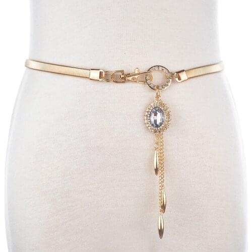 2021 New Metal Elastic Waist Chain Drop-shaped Pendant Gold and Silver Waist Chain Thin Belt Dress Skirt Belts Drop Shipping