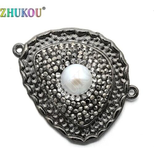 26*33mm Natural Pearl Paved Zircon Natural Gen Stone Beads Connectors for Diy Jewelry Findings, Model: VS216
