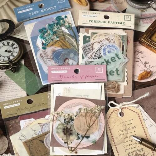30pcs/Bag Vintage Dried Flower Stamp Craft Paper Washi Paper Sticker Decoration Stickers DIY Diary Scrapbooking Label Sticker