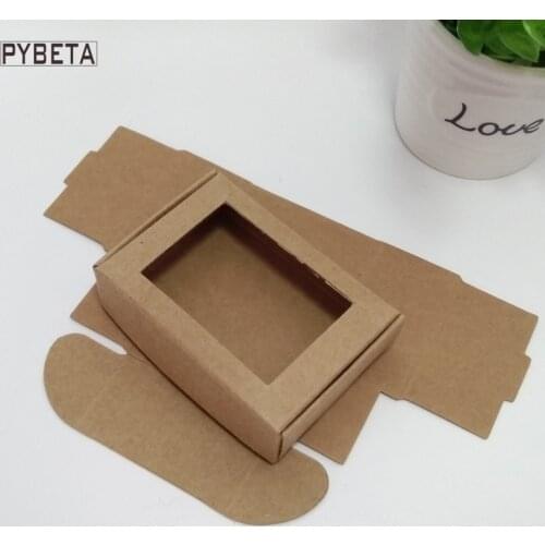 50pcs-8.5*6*2.2cm, 9.4*6.2*3cm blank Kraft Paper boxes with window Candy Box Handmade Soap Jewelry Gift Packaging box