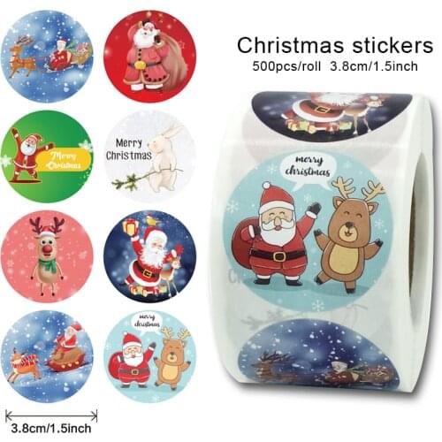 500pcs/roll Merry Christmas Stickers 1.5inch Label Sticker Cute Stickers Seal Sticker Adhesive Labels Deco Stickers Circle Round