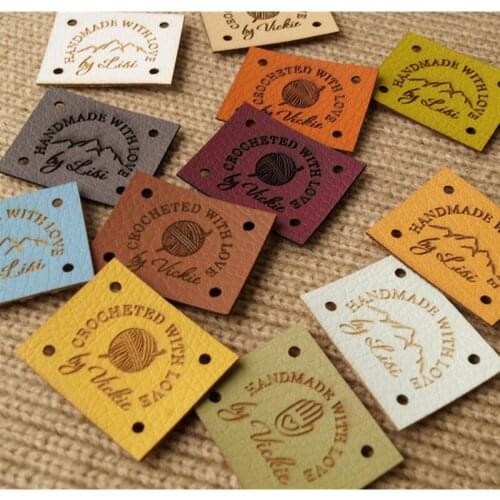 55pcs custom sewing labels for handmade Products Rectangle Leather Knitting brand name Tags Garment Crochet logo label Handcraft