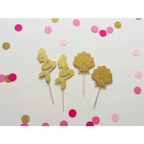 Glitter Mermaid and Seashell Cupcake Toppers Under the Sea wedding party/Bridal shower/Baby Shower/Birthday food picks