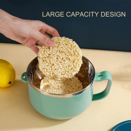 Large Stainless Steel Noodle Bowl with Handle Food Container Rice Bowl Soup Bowls Instant Noodle Bowl with Lid Spoon