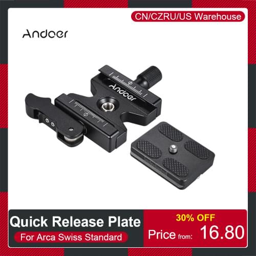 Andoer Quick Release Plate Quick Release Clamp for Arca Swiss with Adjustable Lever 1/4"3/8 Screw Hole Grips for Ballhead Tripod
