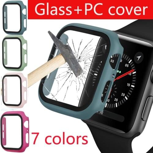 Watch Cover Case for Apple Watch 6/5/4 40MM/44MM PC Bumper Frame with Glass Protector Film for IWatch 321 38MM/42MM band