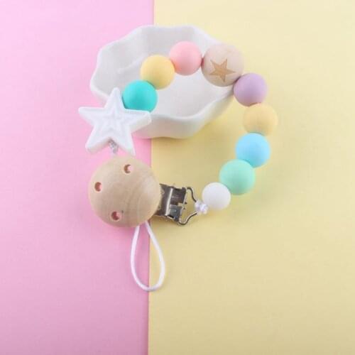 Baby Nipple Holder Pacifier Clip Chain Wooden Beads Dummy Clip Chupetas Soother Teether Anti-Drop Rope Chew Pacifier Clips Leash
