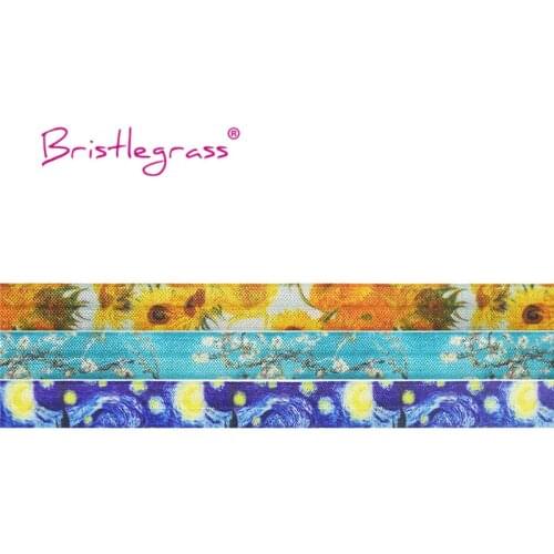 BRISTLEGRASS Combo 6 Yard 5/8" 15mm Van Gogh Sun Flower Print Foldover Elastic FOE Spandex Satin Band Tutu Dress DIY Sewing Trim