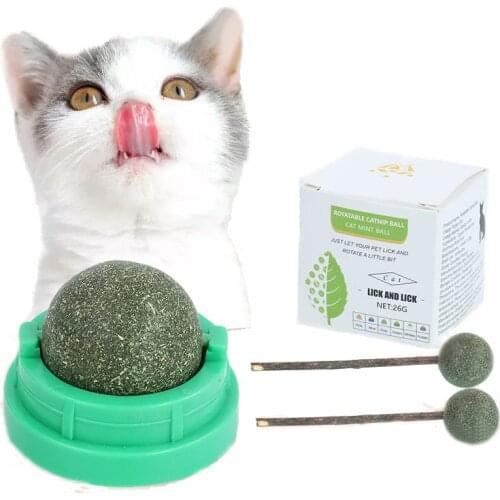 Catnip Lollipop Toy Spinning Catnip Ball Molar Teeth Cleaning Lollipop Cat Snack Fresh Breath Molar and Clean Teeth Natural Mint