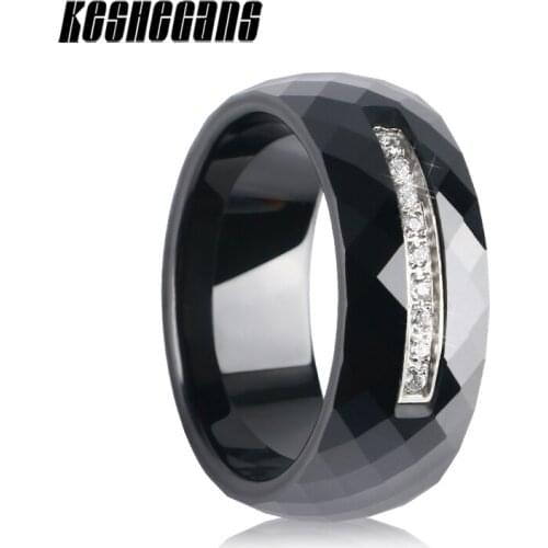 2018 New Arrive 8mm Wide Section Ceramic Ring Classic Black Color Women Fashion Jewelry Shining Crystal Weeding Jewelry For Gift