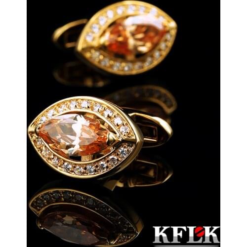 KFLK Jewelry French shirt cufflinks for mens Brand Gold-color Cuff link Luxury Wedding Button High Quality Crystal guests