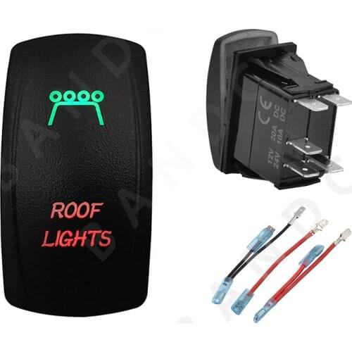 Car Boat RV ROOF LIGHTS Rocker Switch Illuminated Green&Red Led Laser Etched SPST ON-OFF，Camping Accessories,Jumper Wire Set