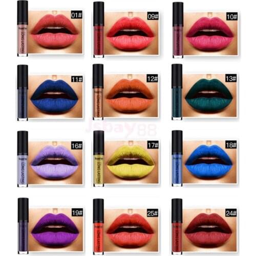 12 Colors 29g Lipstick Matte Velvet Makeup Lip Gloss Liquid Lipsticks Long Lasting Red Purple Blue Green Orange Yellow