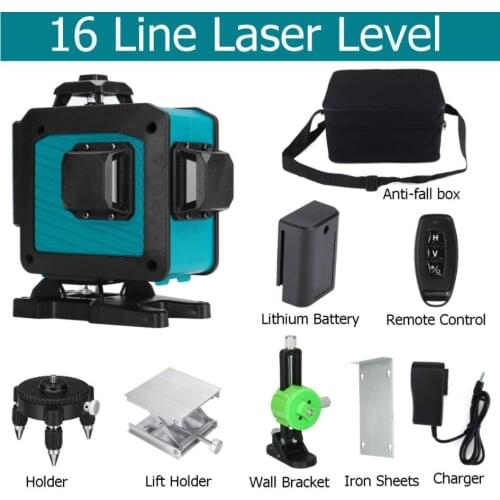 Laser level 16 lines 4D Laser Automatic Self-leveling 360 Horizontal And Vertical Green Beam Lines Multi-function Remote Control