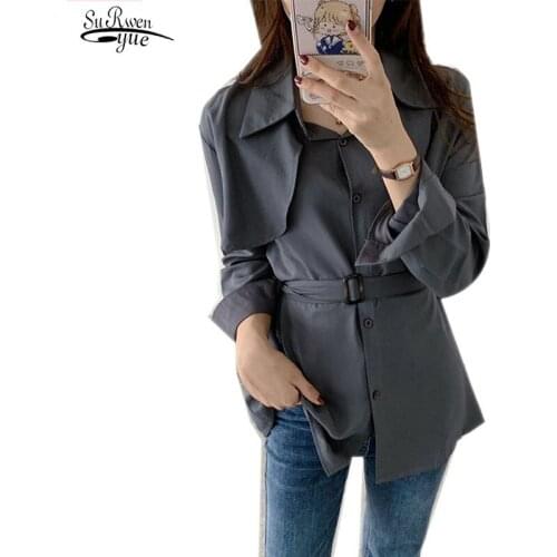 Fashion Autumn Chic Blouse Women Long Sleeve Shirt Casual Lace Up Shirts Elegant Lapel Neck OL White Tops Blusas Femininas 12009