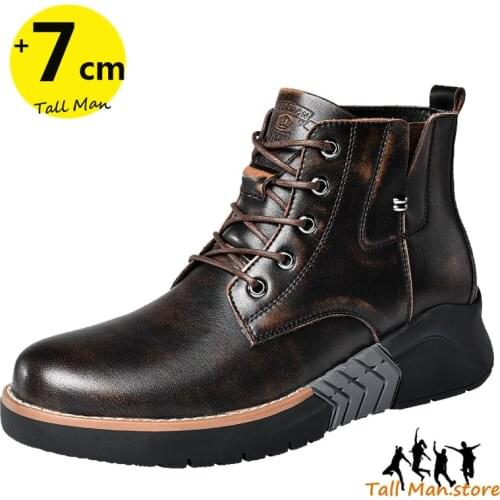 Men Boots Elevator Shoes Height Heightening Man Increase Increasing Leather Shoes 7CM Motorcycle Martin Winter