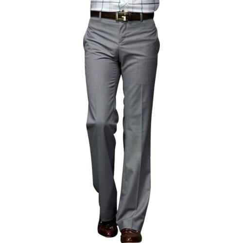 2021 Men Boot Cut Trousers Business Fashion Classic Office Comfortable Kahki Black White Slim Formal Bottom Flared Suit Pants