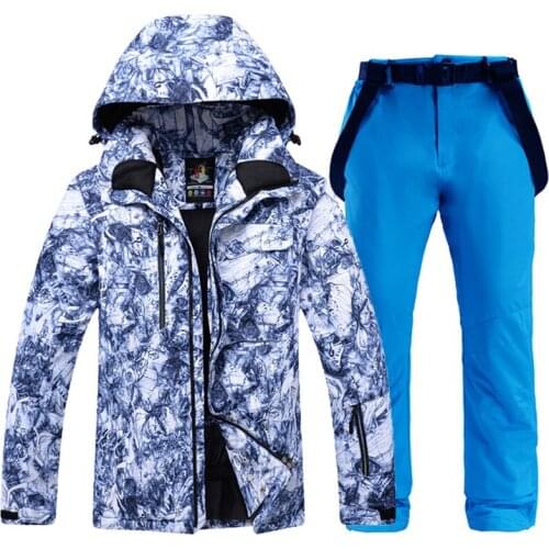 -30 Mens Snow Suit Sets Snowboarding Clothing Waterproof Windproof Winter Costume Snow Wear Ski Jackets and Bibs Strap Pants