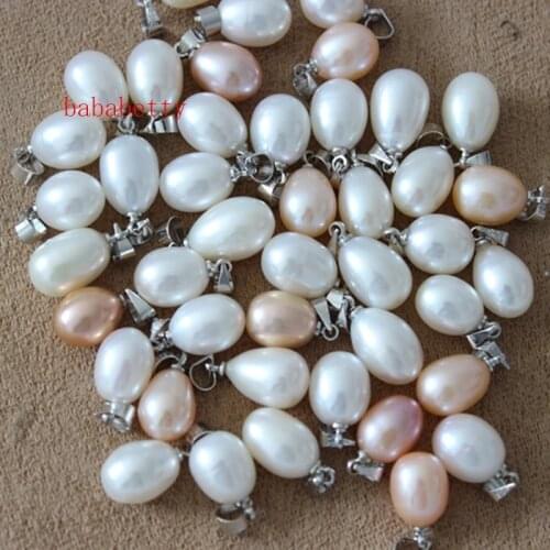 Natural White Pink Purple Freshwater Cultured Pearl 9-11MM Drop Shape Pendant 925 Sterling Silver Necklace for 1 pcs