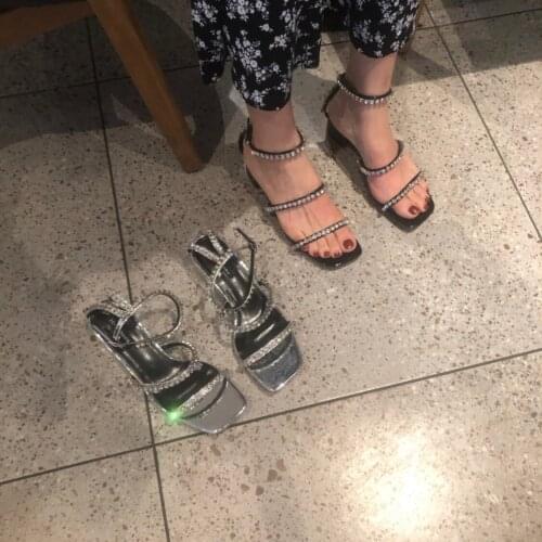 2021 Korean Style New Fashionable Chunky Heel Roman Open Toe Summer Sandals Women