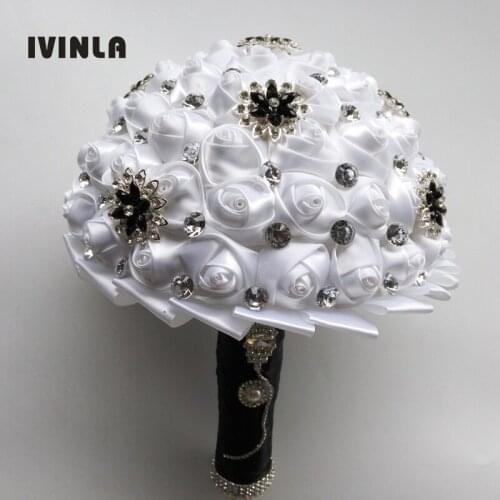 Newest White bridal wedding bouquets with black ctystal for wedding decoration