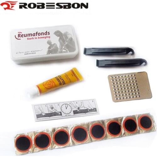 ROBESBON Portable New Bike Bicycle Flat Tire Repair Kit Tool Set Kit Patch Rubber Portable Fetal With Case Box