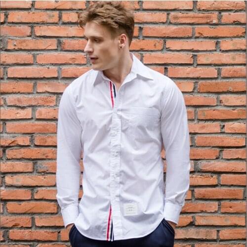 2021 Fashion TB THOM Brand Shirts Men Slim Fit White Long Sleeve Casual Shirt Cotton Oxford Solid Mens Clothing
