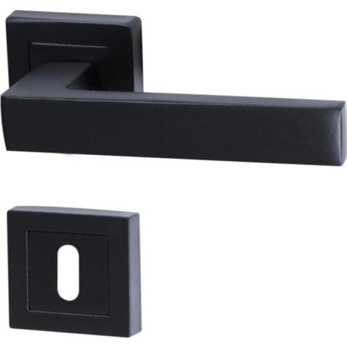 Avanti Matt Black Square Rosettes Door Handle Room (1 Set = 2 Pcs Door Handle + 2 Pcs Bottom badge)