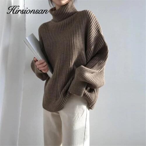 Hirsionsan Elegant Sweater Women 2020 Casual Winter Knit Vertical Jumper Thicken Solid Color Pullover Korean Fashion Warm Tops