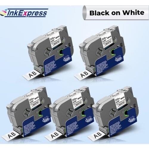 5PK 24mm Tape For Brother Hse 251 Hse-251 hse251 Heat Shrink Tube Label TZe Tape Black on White For Brother P Touch Label Maker