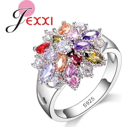 Girls Bling Jewelry Finger Accessories Fashion 925 Sterling Silver Colorized Flower Shape Rings Wholesale
