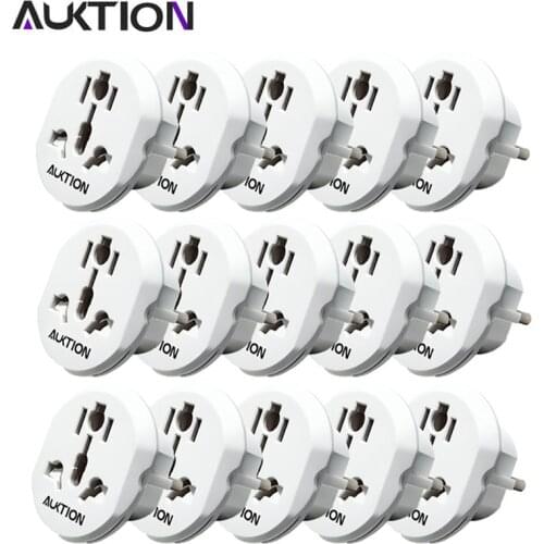 AUKTION 15Pcs/Lot Universal Travel 16A EU Adapter Plugs AC 250V International Power Socket Converter For Home Office Use