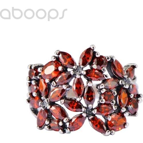 Vintage 925 Sterling Silver Flower Ring,Red Stone Ring for Women Girls,Size 6-9,Free Shipping