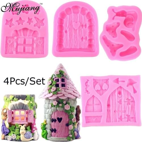 Mujiang Enchanted Vintage Fairy Garden Gnome Home Door Snail Silicone Chocolate Fondant Molds Craft Polymer Clay Cake Decorating