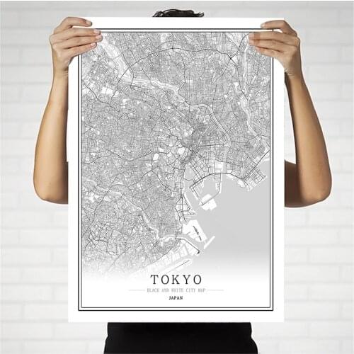 Japan Black and White City Map Poster Nordic Living Room Tokyo Kobe Kyoto Wall Art Home Decor Canvas Painting Creative gift