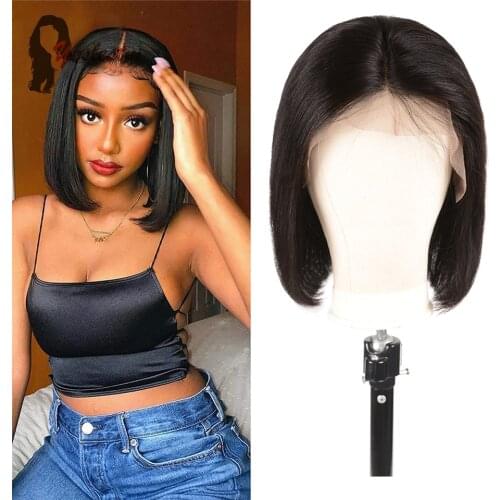 Yeslestm Short Straight Bob Wig 4x4 Lace Part Human Hair Wigs For Black Women Brazilian Hair Wigs Pre Plucked With Baby Hair