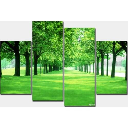 Green Forest 4 Pieces Green Tree Canvas Painting Picture Cuadros Printed Landscape Painting For Living Room No Frame