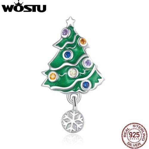 WOSTU New Christmas Tree for Women Jewelry Making 925 Sterling Silver Charm fit Silver women DIY Metal Beads Bracelet DAC374