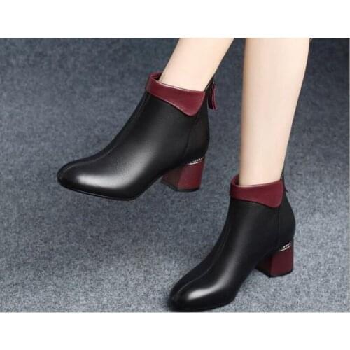 New Black Platform Women Ankle Boots For Women Lace Up Buckle Strap Woman Shoes Womens mid-heel ankle boots thick heel Boots
