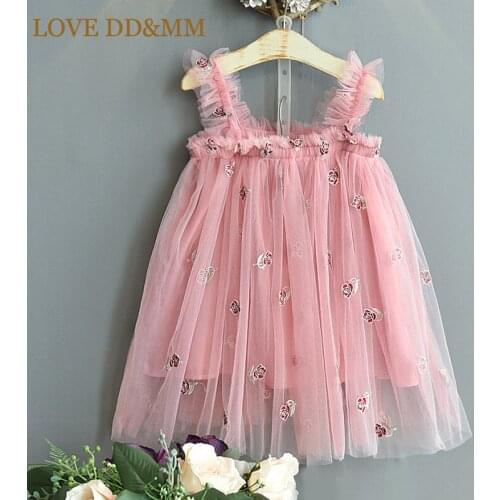LOVE DD&MM Girls Embroidery Dresses 2021 Summer Multicolor Flower Comfortable Mesh Dress Kids Sweet Costume Children Party