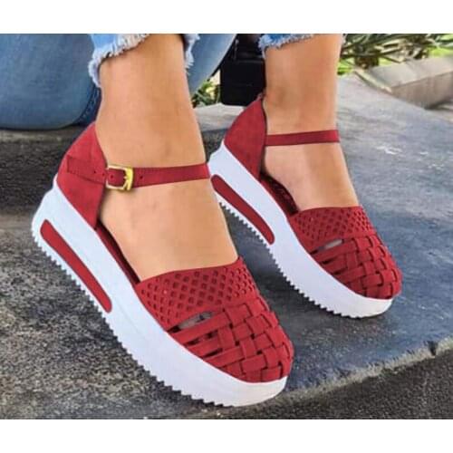Womens Shoes Comfort Summer 2021 Wedge Platform Casual Sandals Women Red Round Toe Roman Sandals Zapatillas Muje