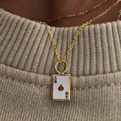 Enamel white poker necklace for women 2021 gold stainless steel necklace unique funny cool stuff 2000s aesthetic accessories