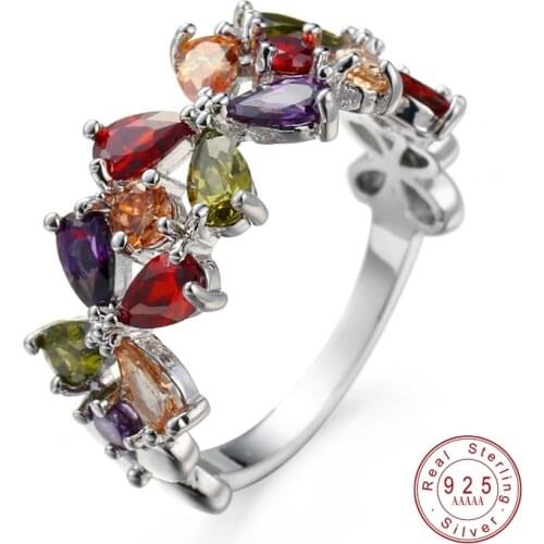 Fashion AAA Cubic Zirconia Silver Color Ring Shinning Delicate Colorful Rainbow CZ Thin Band Ring for Women Hot Fashion Jewelry