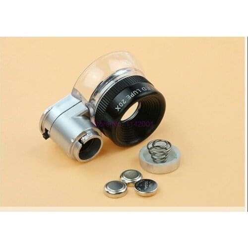 20pcs Pocket Size 20X Adjustable Zoom LED Lupe Illuminated Magnifier Cloth Fabrics Detecting Magnifying Glass Loupe with 6LED