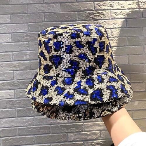 2021 New Women Sequined Double-sided Fisherman Hat Female Spting Leopard print Basin Hat Unixex Bucket Hat Cotton Sun Hats Femme