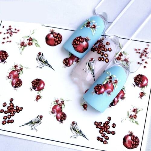 3D Acrylic Engraved Nail Sticker fuirt flowers birds shape Water Decals Empaistic Nail Water Slide Decals Z0245