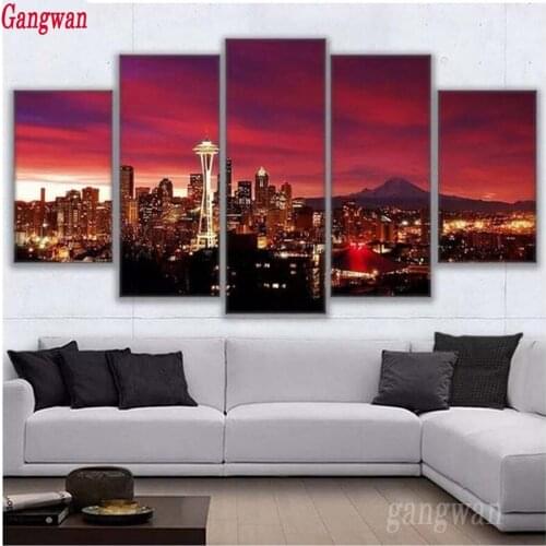 5 Panel 5d diy Diamond Painting Seattle Cityscape full square round stone Diamond Embroidery Mosaic Cross-Stitch kits mosaic